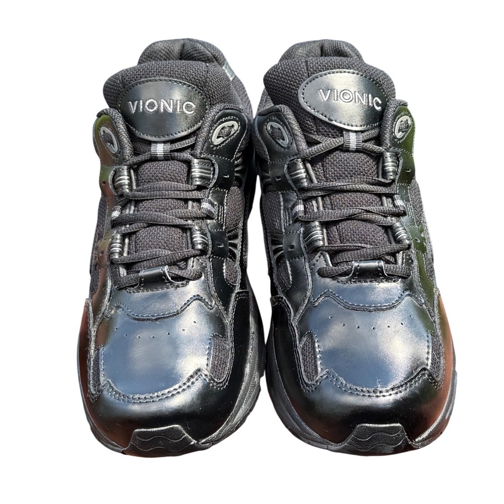 VIONIC Walker Orthotic Walking Shoes Black Leather Comfort Sneakers | Sz 11 EUC